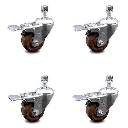 Service Caster 3 Inch High Temp Glass Filled Nylon 12mm Stem Caster Set with Total Lock Brake SCC-TSTTL20S314-GFNSHT-M1215-4
